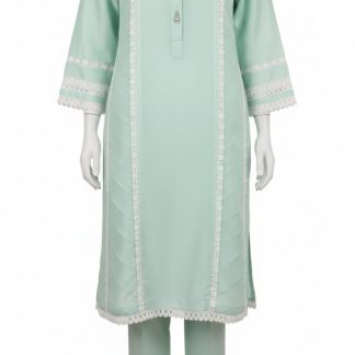 Elegant pastel cotton kurta set with lace detailing and straight pants, available in custom sizes – Thredz