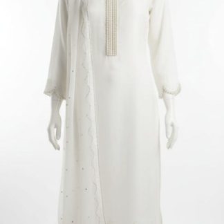 Pearl Elegance - Embroidered White Silk Suit with Scalloped Details